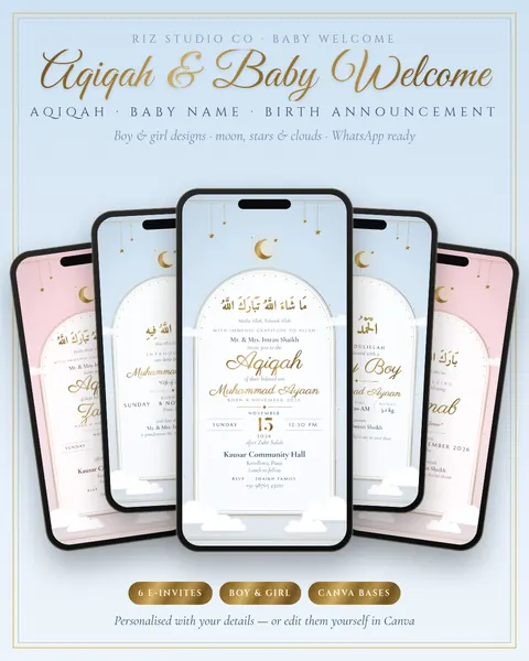 Aqiqah & Baby Set e-invite template cover