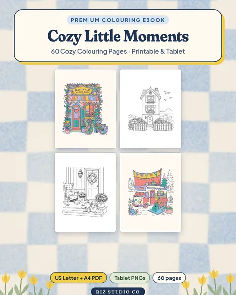 Cozy Little Moments: 60 Cozy Colouring Pages cozy colouring page cover
