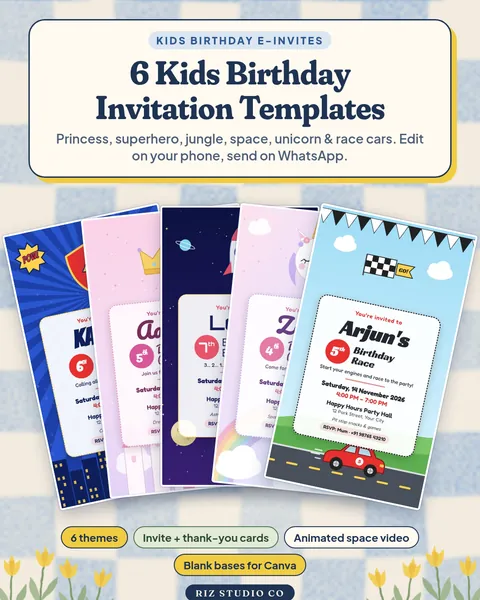 Kids Birthday Invitation Templates: 6 Themes kids birthday invitation cover