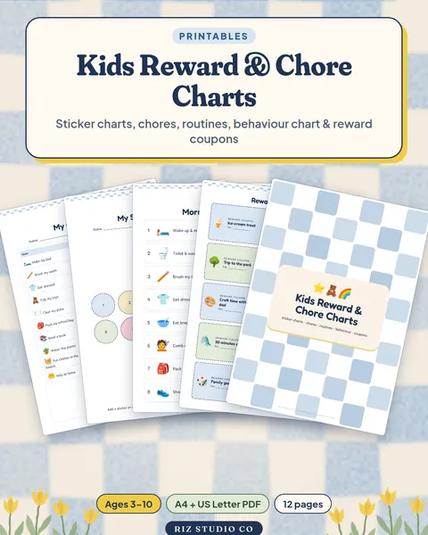 Kids Reward & Chore Charts: Sticker Charts, Routines & Coupons (12 Pages) kids reward chart cover
