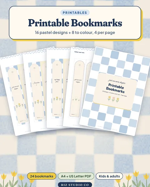 Printable Bookmarks: 24 Pastel Tulip Bookmarks (16 + 8 to Colour) printable bookmark cover