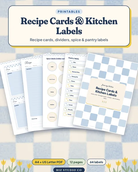 Recipe Cards & Kitchen Labels: Spice, Pantry Labels & Recipe Box Dividers recipe card printable cover