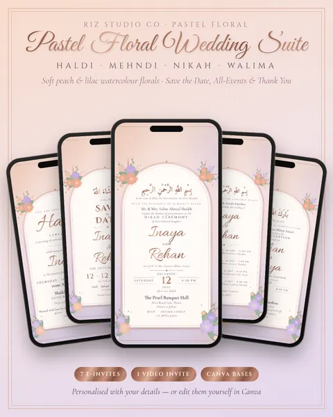 Pastel Floral Wedding Suite e-invite template cover