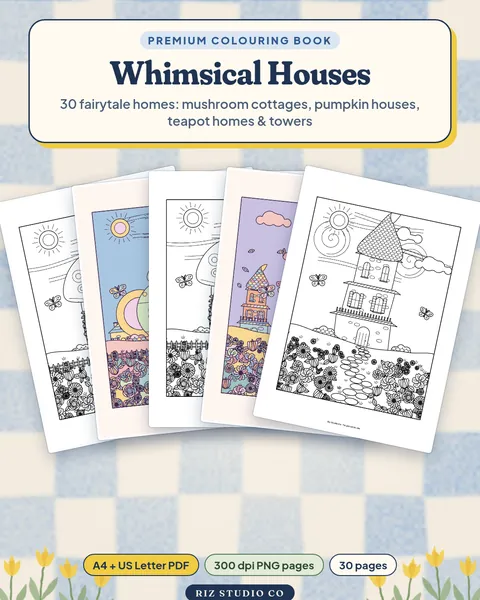 Whimsical Houses Colouring Book: 30 Fairytale Cottages whimsical house colouring page cover
